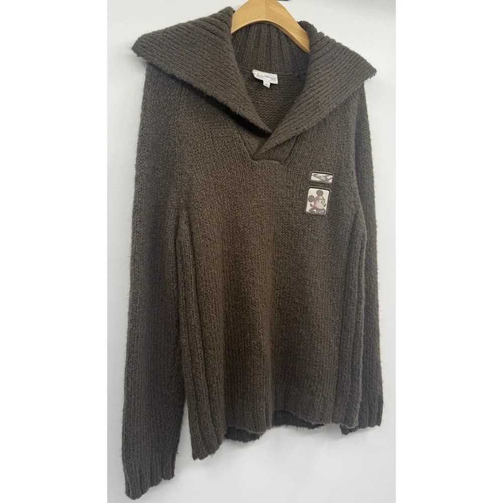 VTG Disneyland Paris Mohair Wool Jumper Sweater XL Mickey Airplane Patch Y2K Men